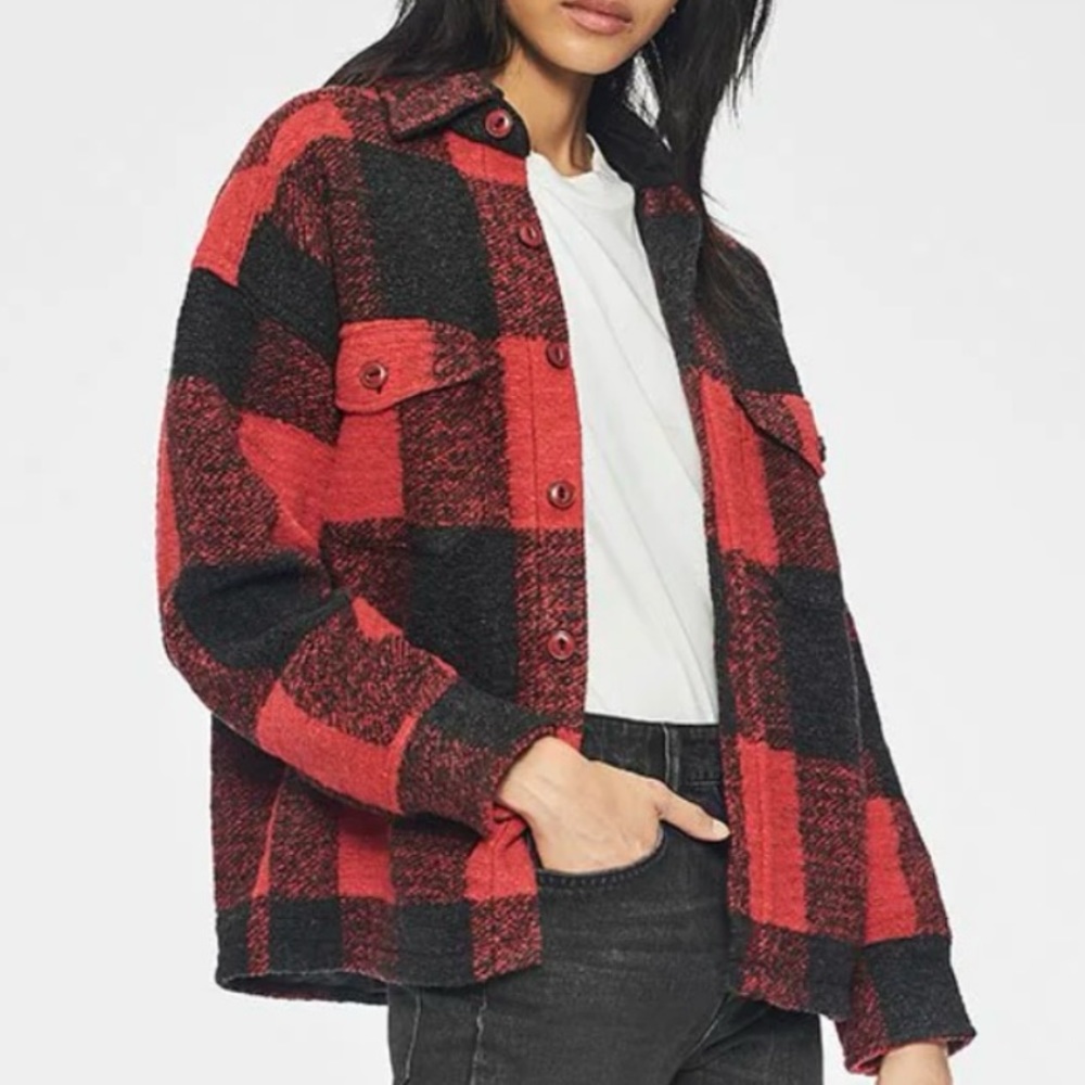 Anine Bing Bobbi Flannel Jacket in Red Size S